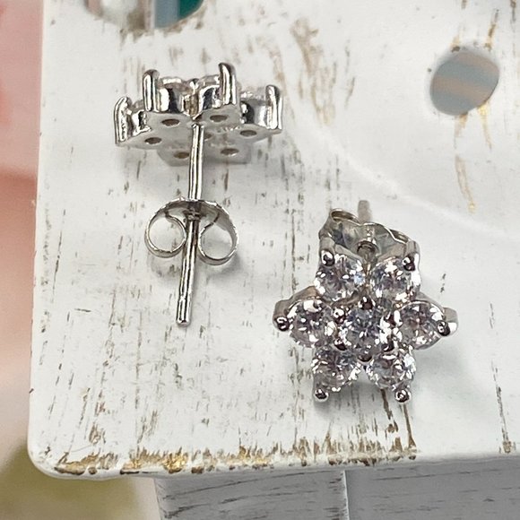 Sterling Silver Star Cubic Zirconia Stud Earrings - Picture 7 of 9